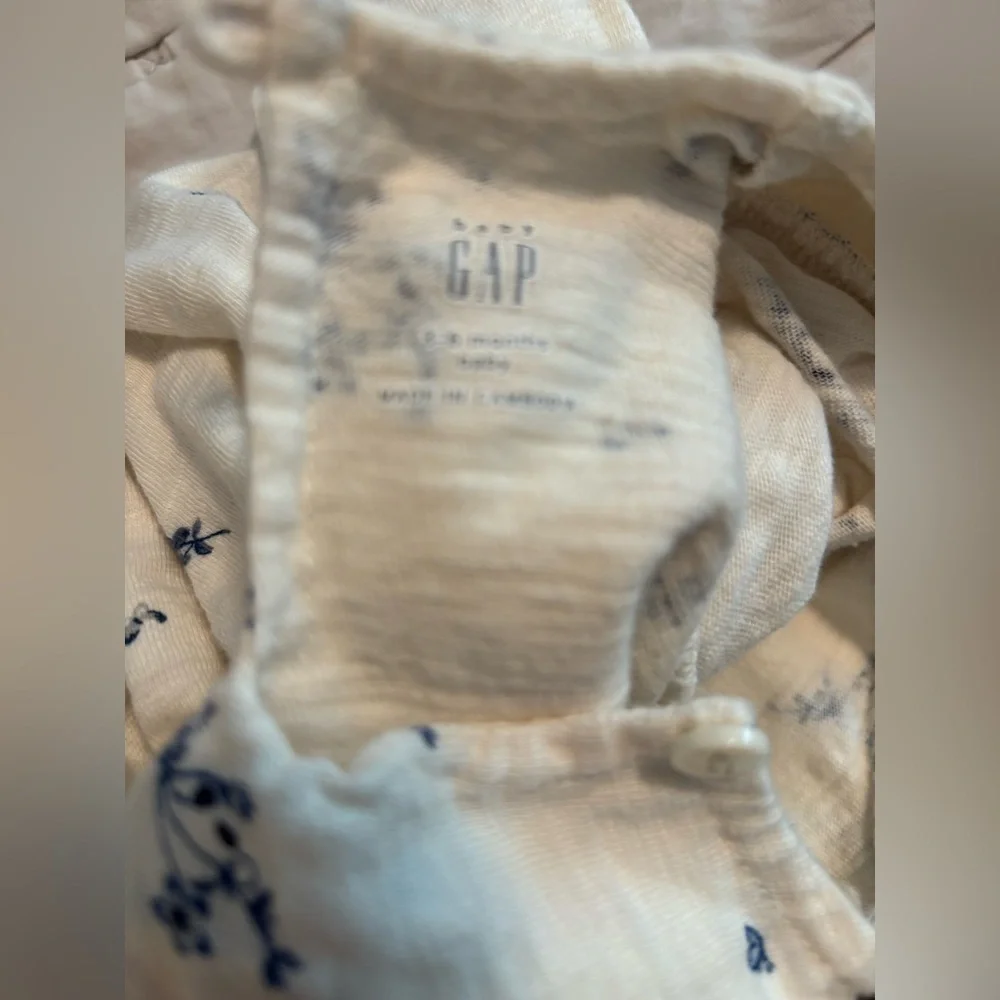 Gap Baby Girl Cream Blue Floral Bodysuit Dress Size 3-6 Months
